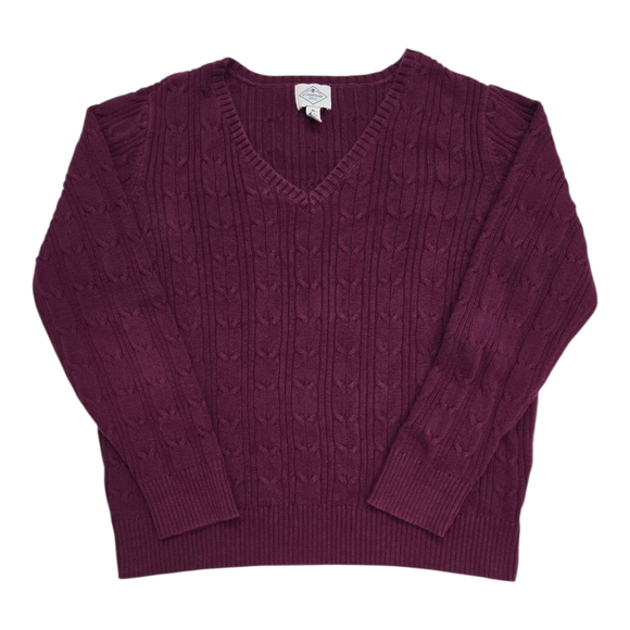 Women's St. Johns Bay Cable Knit Sweater XL Burgundy Maroon Long Sleeve Pullover - Picture 1 of 8